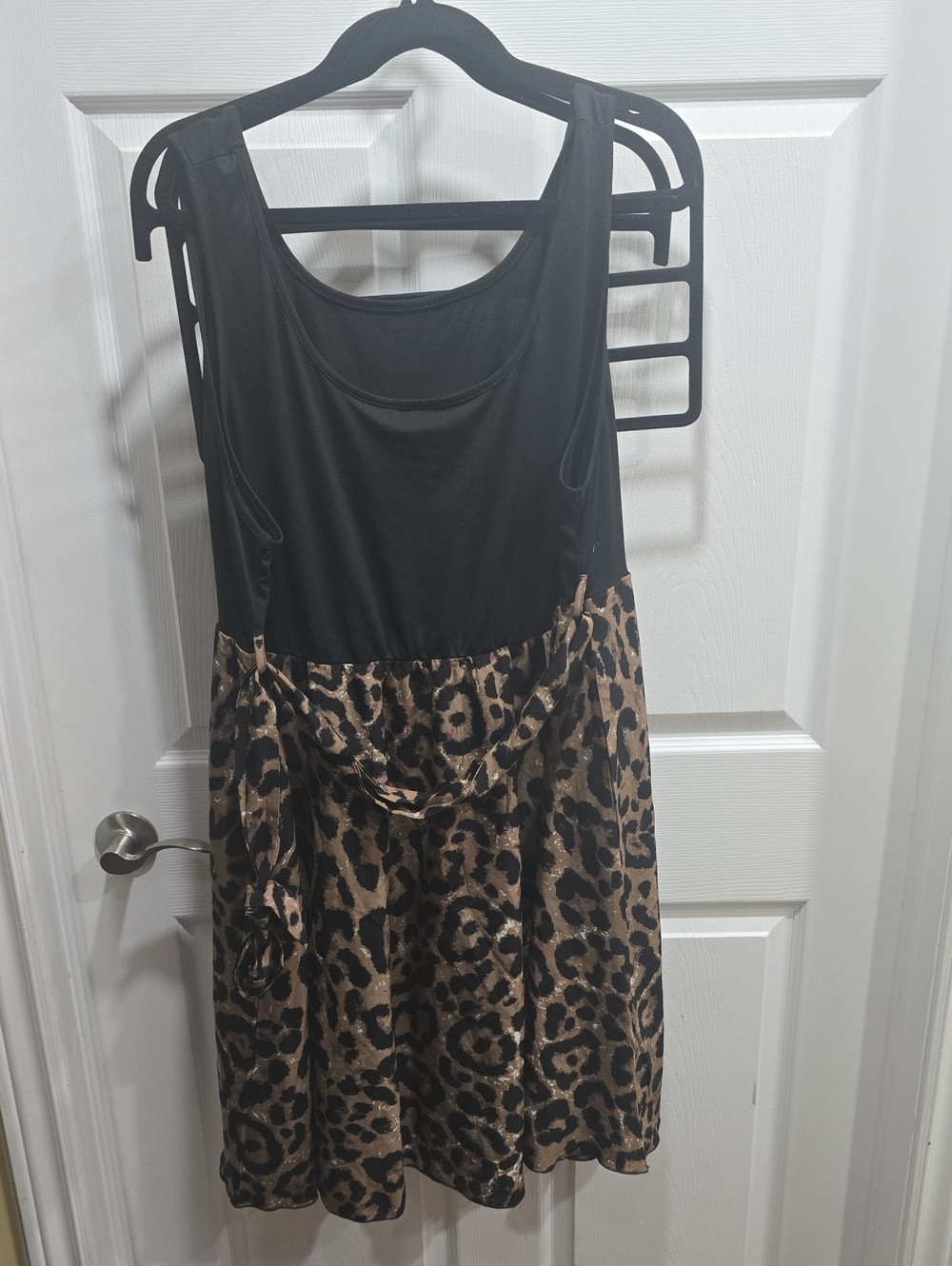 SHEIN Black Top with Leopard-Print Skirt Mini Dress